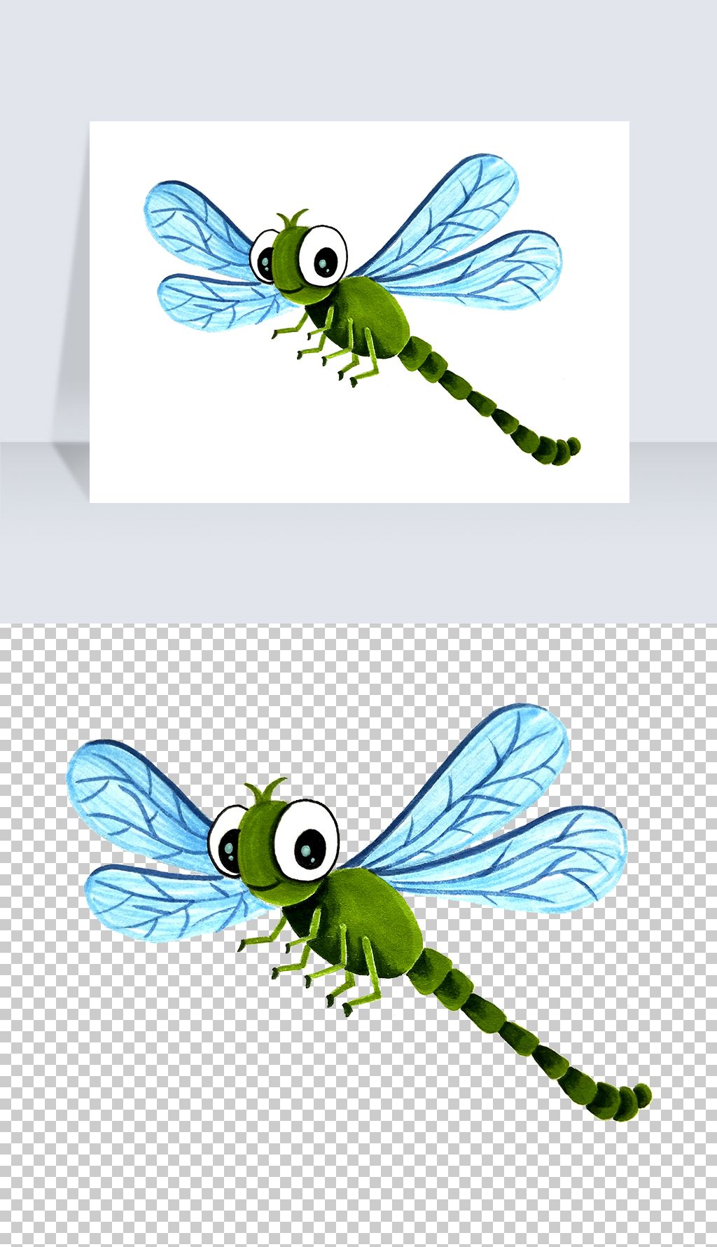 卡通手绘蓝色蜻蜓免抠png
