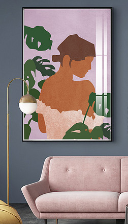 现代手绘少女小清新莫兰迪色人物装饰画5