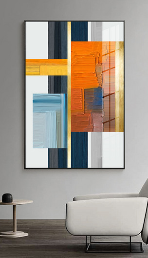 现代艺术轻奢抽象手绘油画几何色块北欧玄关装饰画