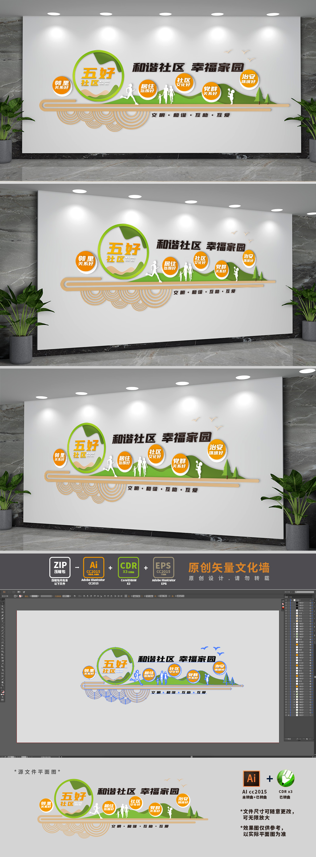 清新创意五好社区文化墙
