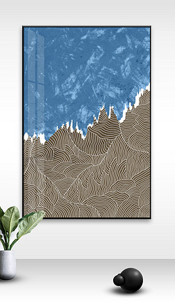 现代时尚抽象黑白灰曲线交汇肌理uv线条蓝色纹理色块艺术装饰画