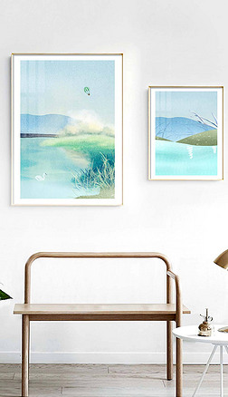 北欧简约抽象山水风景噪点意境客厅双联装饰画