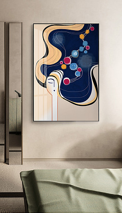 北欧简约风创意抽象美女人物人脸图像几何客厅装饰画