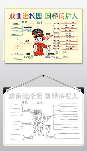 戏曲进校园思维导图中国戏曲国粹京剧文化知识小报手抄报模板