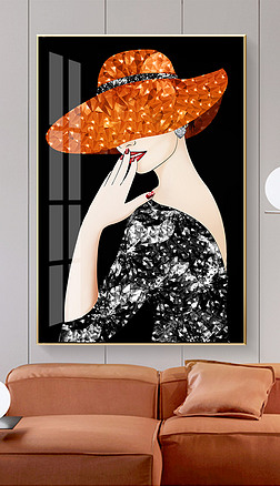 珐琅彩 人物装饰画|手绘珐琅彩后现代女郎美女人物轻奢装饰画