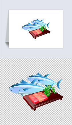 卡通秋刀鱼生鱼片矢量免抠png
