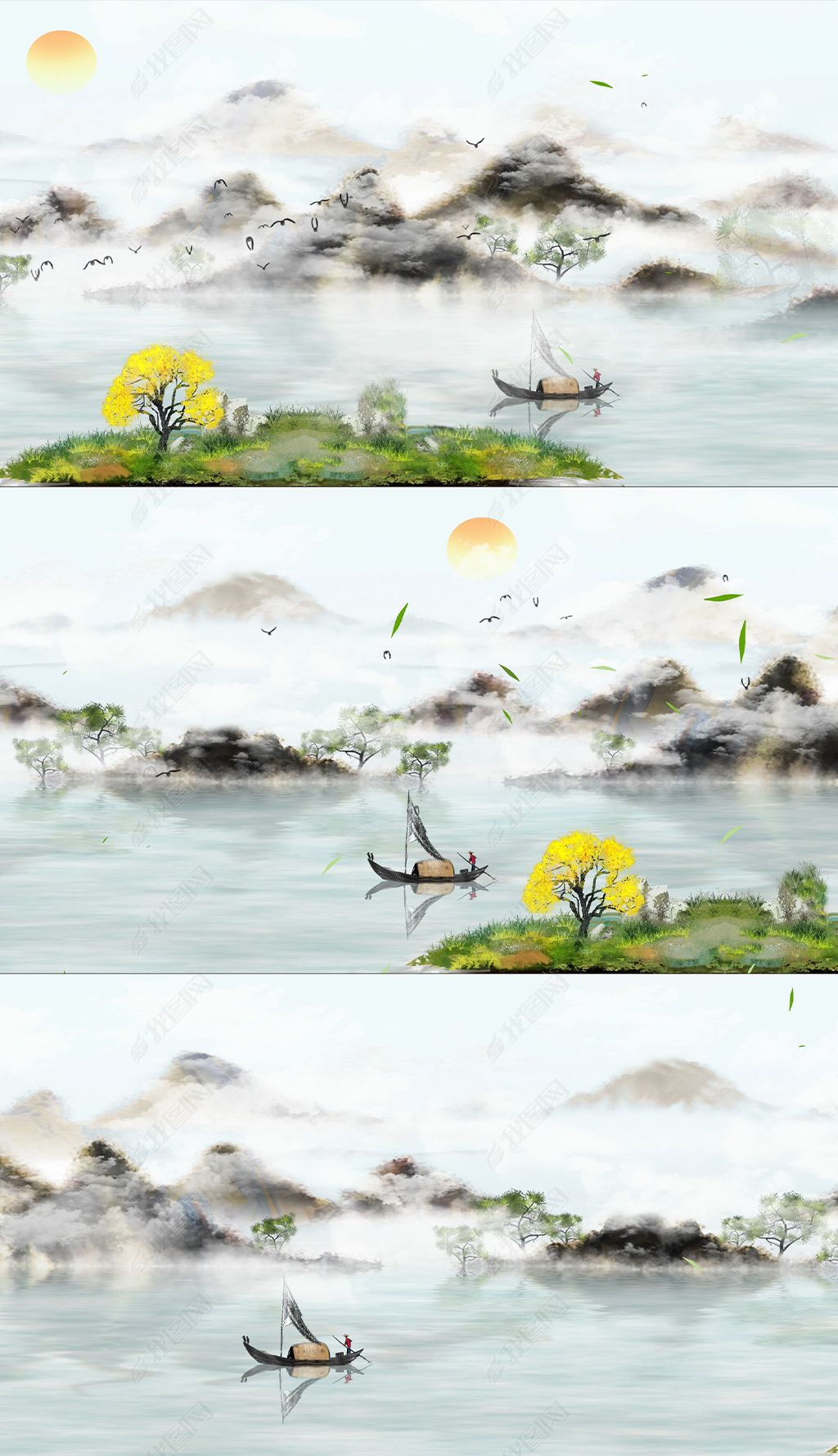 清新唯美古风水墨山水画背景视频素材视频下载-我图网