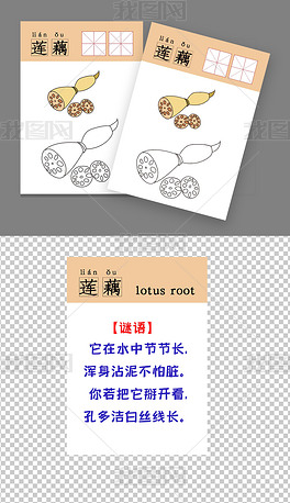 莲藕早教英语卡片早教卡儿童识字卡片涂鸦填色绘本图画