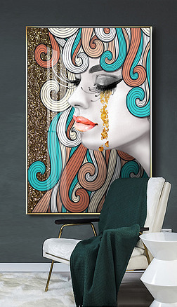 现代轻奢玄关装饰画美女艺术个性抽象画美容院客厅挂画