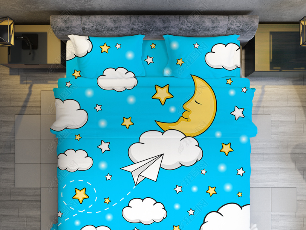 月亮星星被套床单图案设计cdr矢量图
