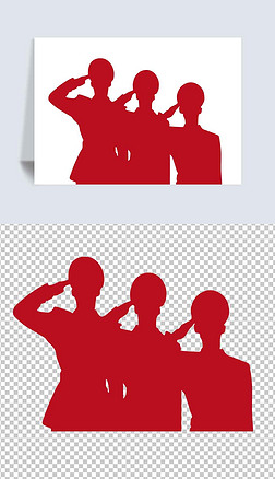 红色军人敬礼人物剪影