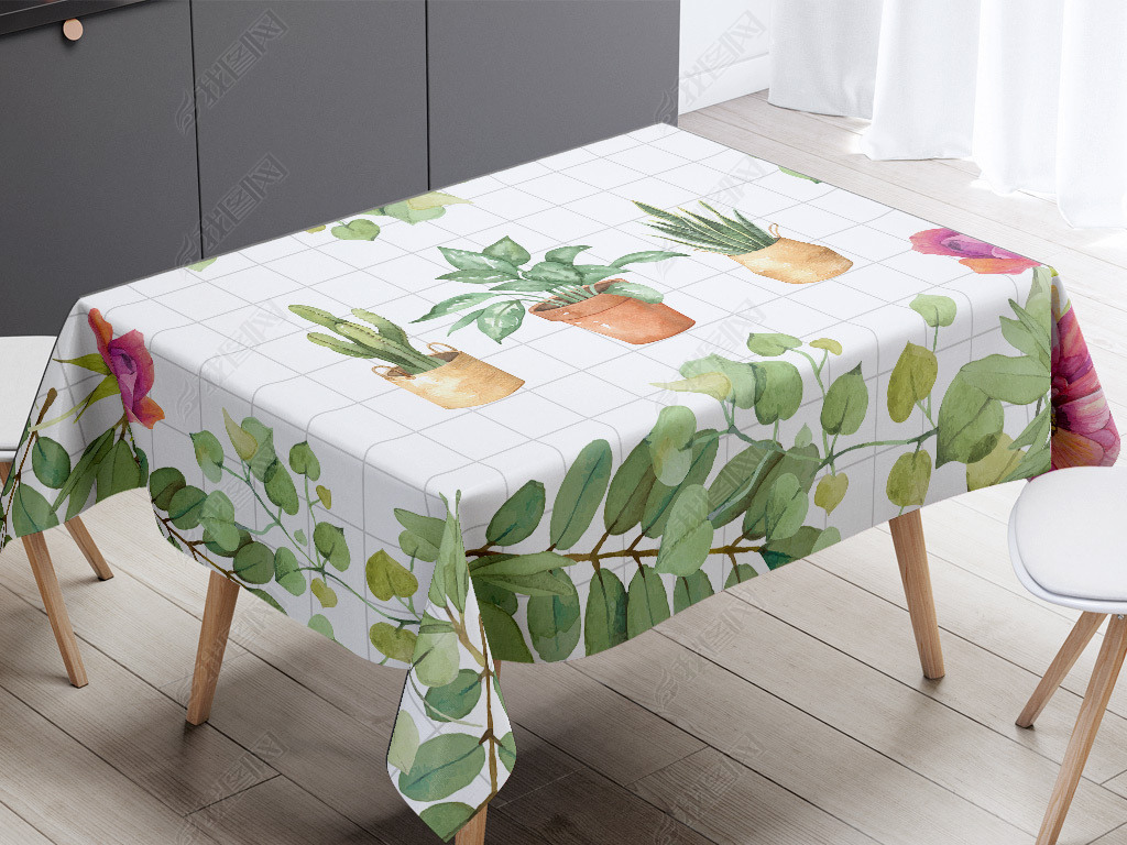 北欧ins绿色小清新多肉网格植物桌布桌垫图片设计素材