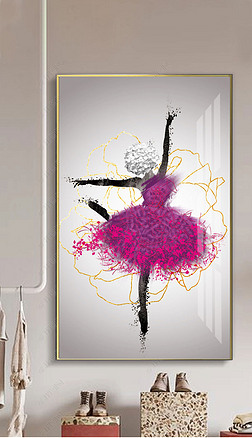 现代艺术手绘紫色芭蕾舞者轻奢人物客厅服装店芭蕾舞室装饰画