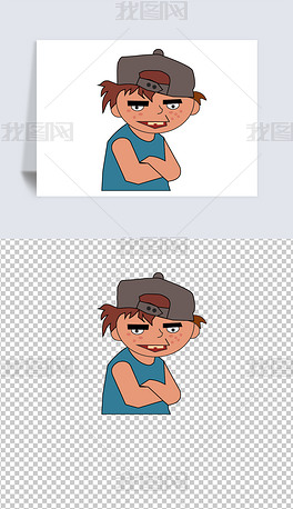 原创调皮坏小孩脸上长雀斑戴帽子的坏男孩免扣设计元素版权可商用