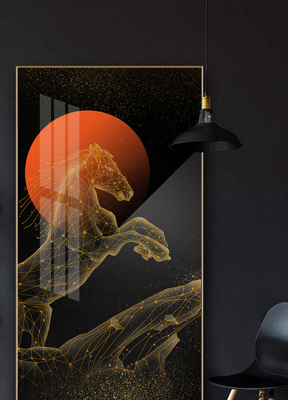 原创烁金后现代抽象黑白爱马仕红动物客厅装饰画版权可商用