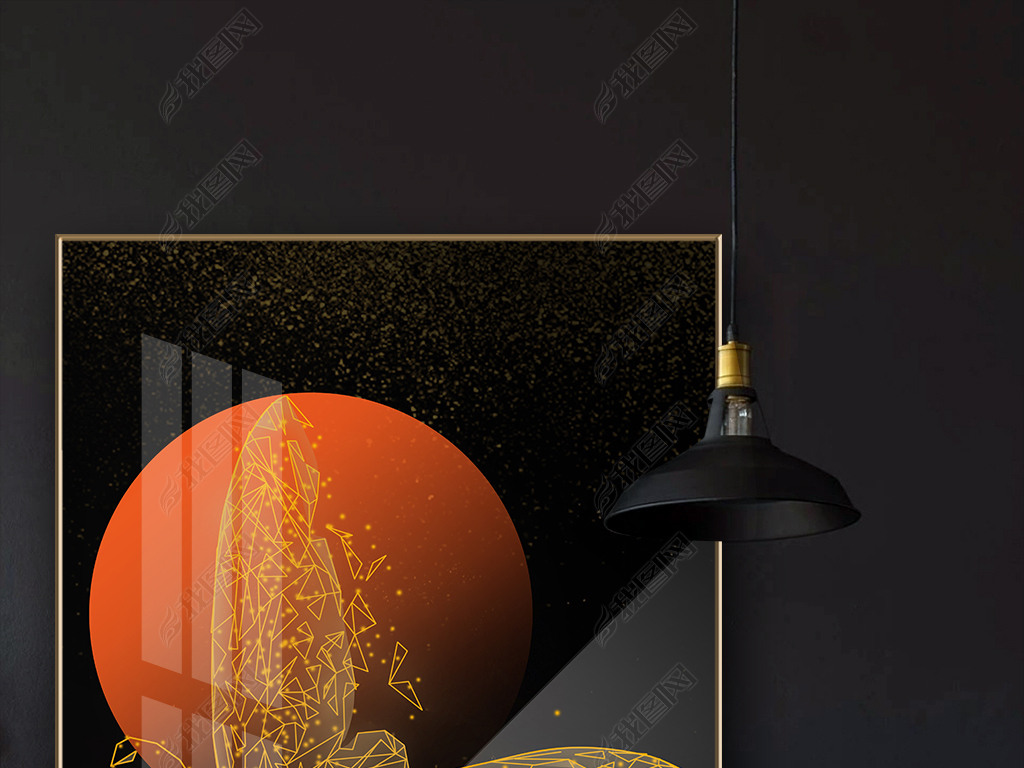 原创烁金后现代抽象黑白爱马仕红动物客厅装饰画版权可商用