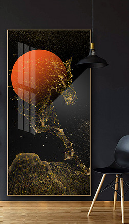 烁金后现代抽象黑白爱马仕红动物客厅装饰画