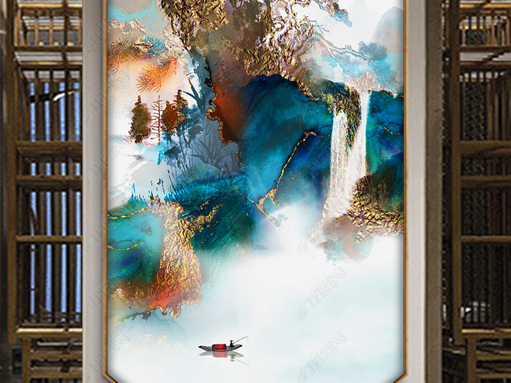 新中式水墨禅意客厅装饰画现代抽象山水画水墨国画酒店卧室床头挂画