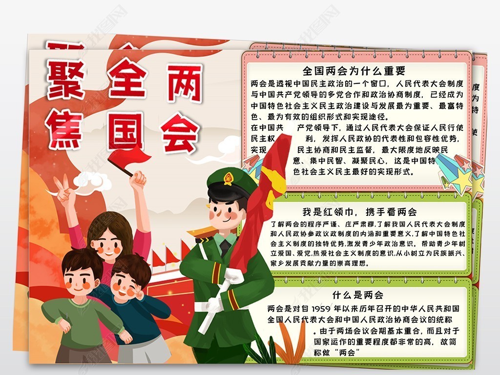 原创2020聚焦全国两会小报手抄报关注两会知识内容意义手抄报小报模板