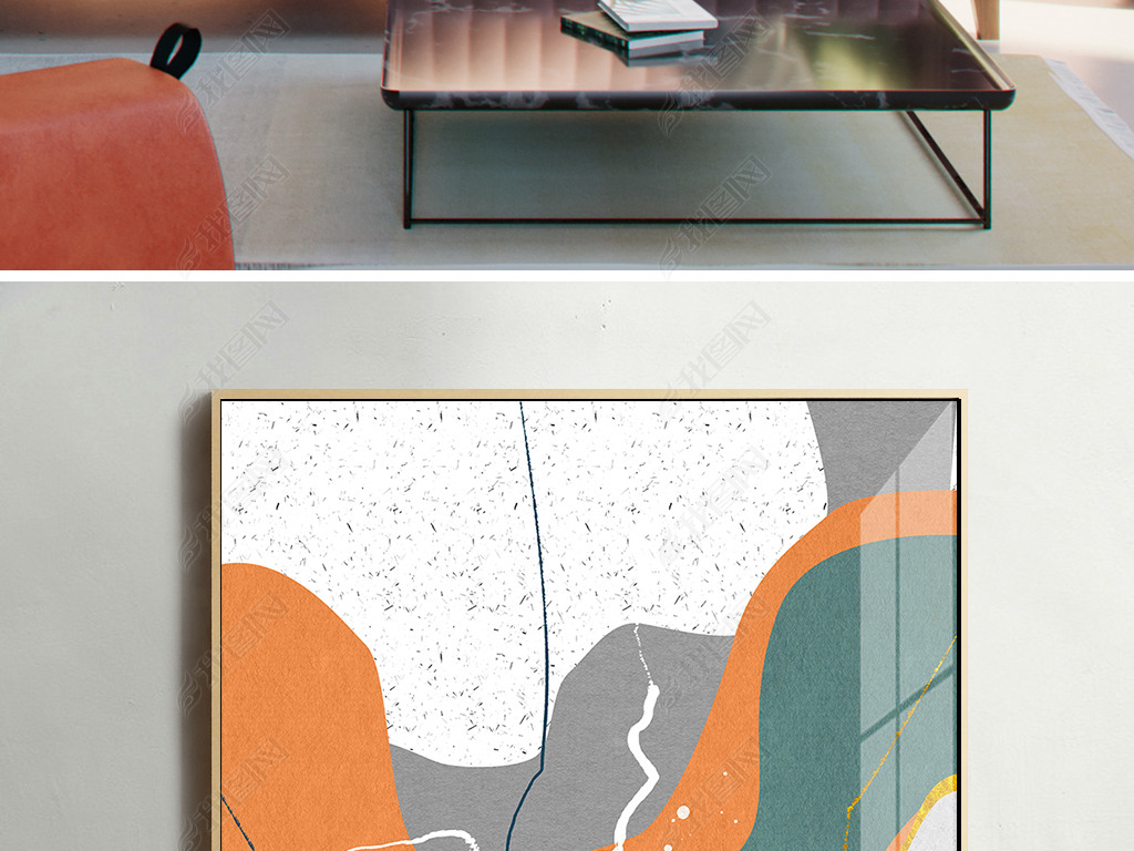 现代简约抽象线条手绘色块装饰画