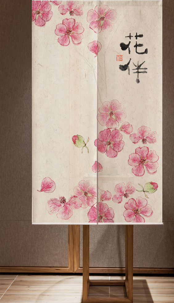 新中式茶室门帘手绘水彩花装饰画家居图案图片素材模板下载 门帘 我图网