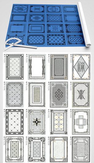 长方形新中式水刀拼花cad设计方案