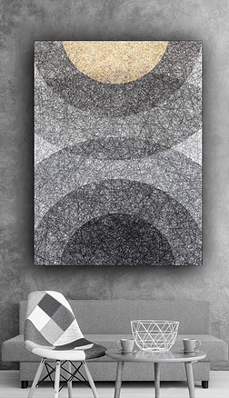 蓝黑暗金色水波圆环形渐变抽象叠加装饰画