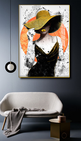 现代艺术手绘服装模特爱马仕抽象商业装饰画1