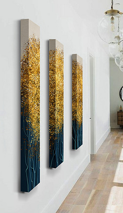 发财树 竖挂装饰画|现代轻奢抽象发财树竖长条创意走廊玄关立体装饰画