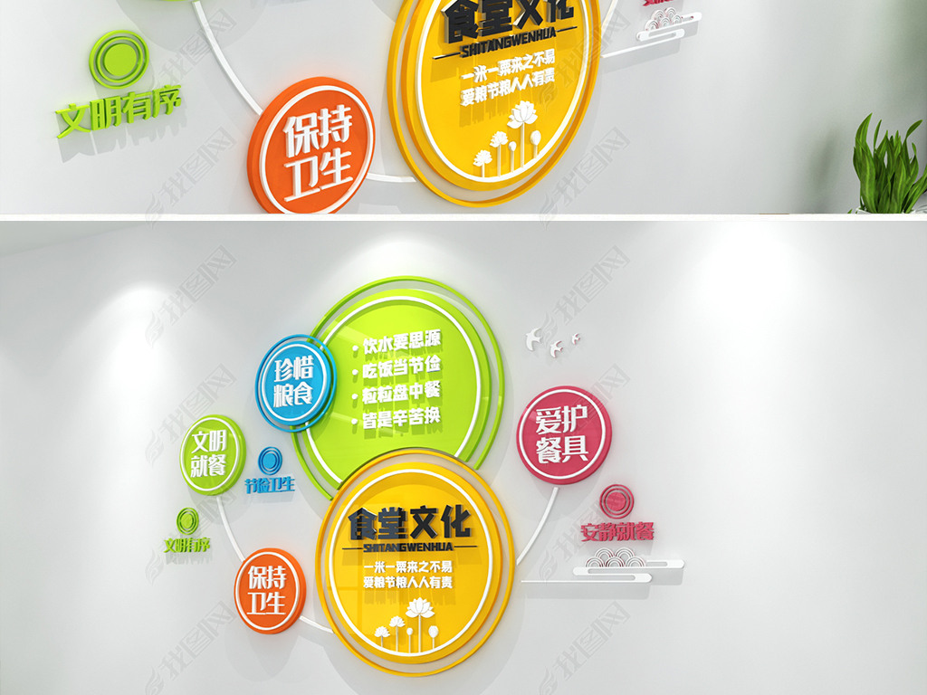 五彩简约风格食堂标语文化墙学校食堂宣传标语企业食堂宣传标语公司