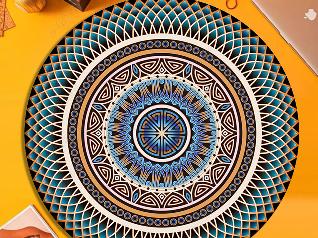 轻奢北欧民族风花纹几何摩洛哥圆形地毯