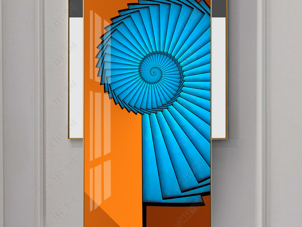 后现代时尚轻奢爱马仕橙黑白抽象艺术建筑晶瓷玄关异形组合装饰画2