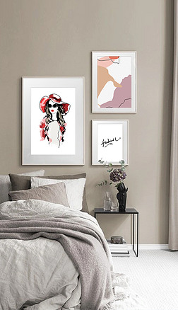 北欧现代艺术水墨轻奢抽象人物组合装饰画