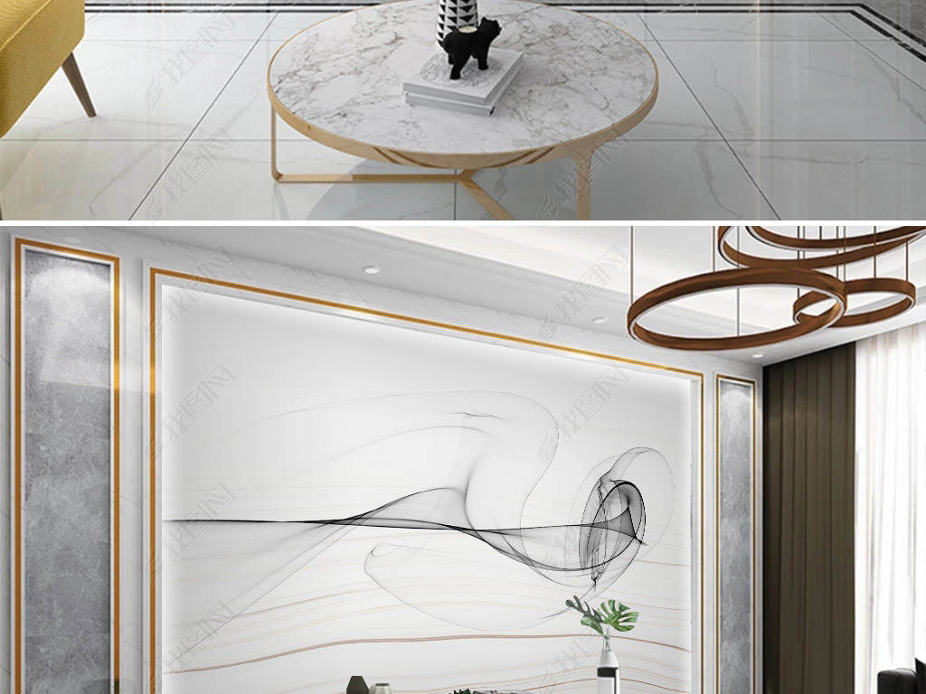 原创北欧手绘抽象线条烟雾大理石纹爵士白电视背景墙版权可商用