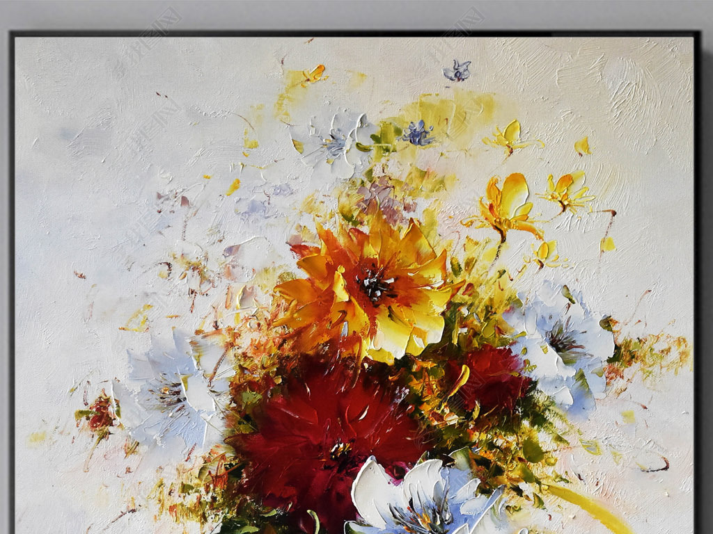 高清手绘牡丹花花瓶油画无框画下载-编号23854520-花鸟装饰画-我图网