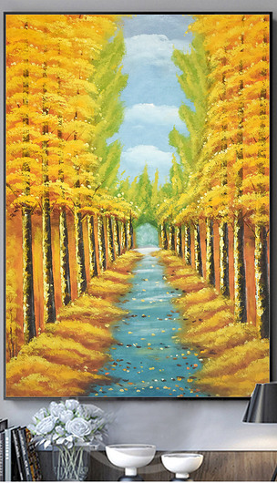 手绘高清黄金大道风景油画图