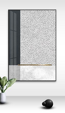 现代简约抽象流体黑白灰肌理金属线条浅色纹理拼贴艺术装饰画