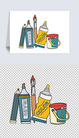 可爱卡通的油画颜料画笔水彩笔免抠设计素材小元素