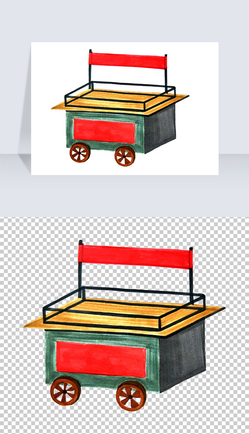 摆地摊地摊小推车免抠png