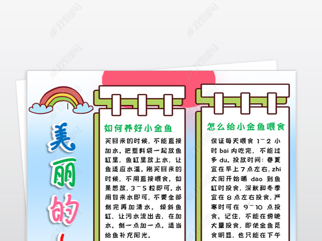 金鱼小报观察日记饲养小金鱼宠物动物手抄小报素材