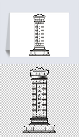 手绘线描人民英雄纪念碑cdr矢量图雕刻图