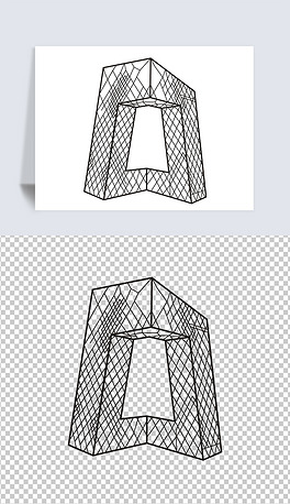 手绘线描北京电视中心大裤衩矢量图高清图