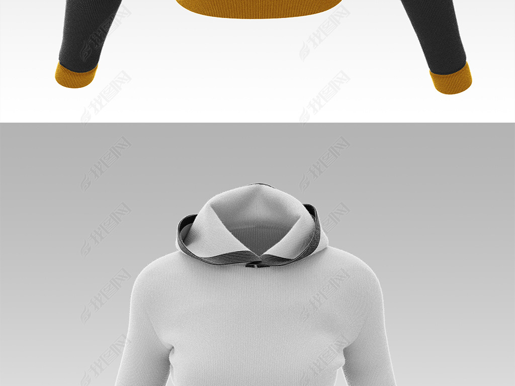 原创正反面加厚女款长袖连帽卫衣服饰样机模型版权可商用