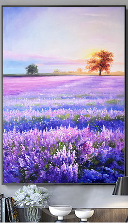 纯手绘薰衣草花海油画装饰画