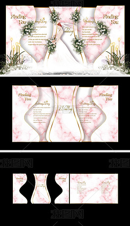 粉红色大理石婚礼效果图设计婚庆迎宾区背景