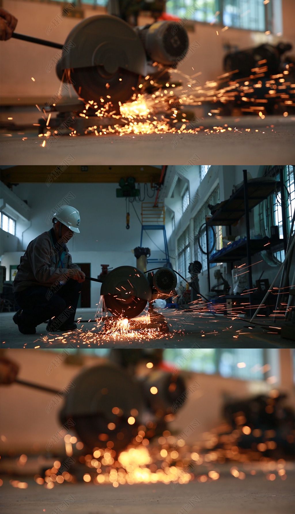 工人切割电焊火花四溅实拍素材