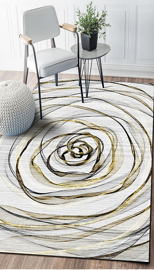 现代简约抽象艺术金色烟雾线条复古客厅地毯图案设计