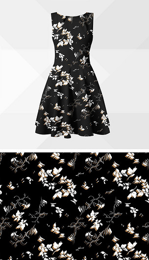 几何枝叶花纹服装印花图案设计