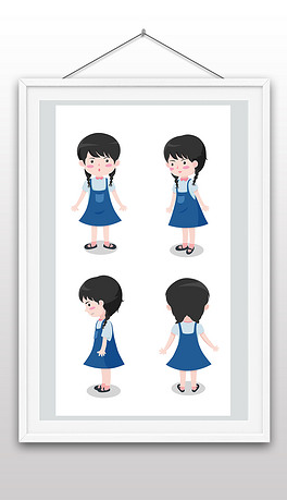 mg动画小女孩人物设定四面图矢量图ai