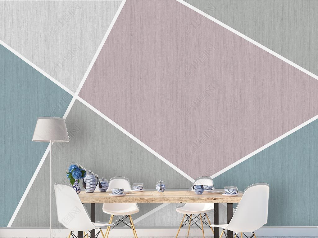 现代简约几何色块拼接电视沙发背景墙壁画壁纸